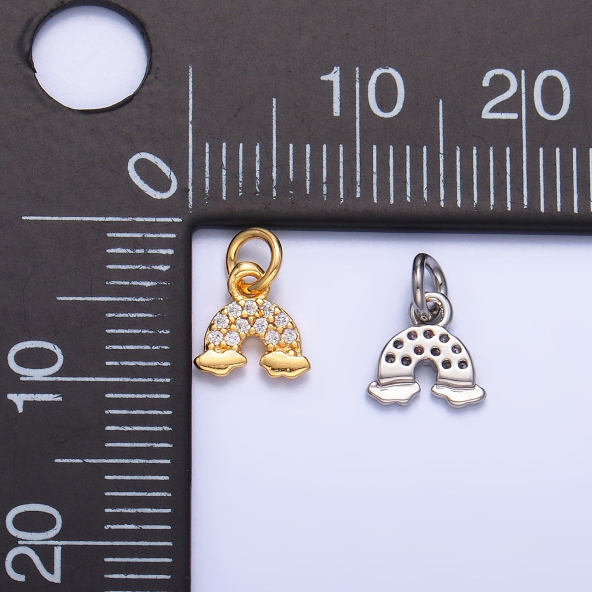 24K Gold Filled 7mm Micro Paved CZ Rainbow Mini Charm in Gold & Silver | W378