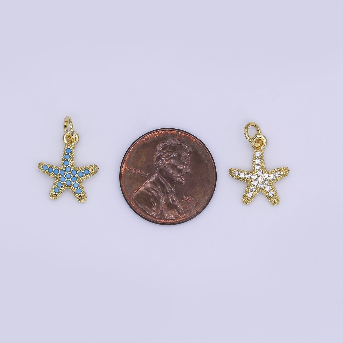 24K Gold Filled Mini Starfish Pendant Celestial Micro Pave Star Charm | AJ-355