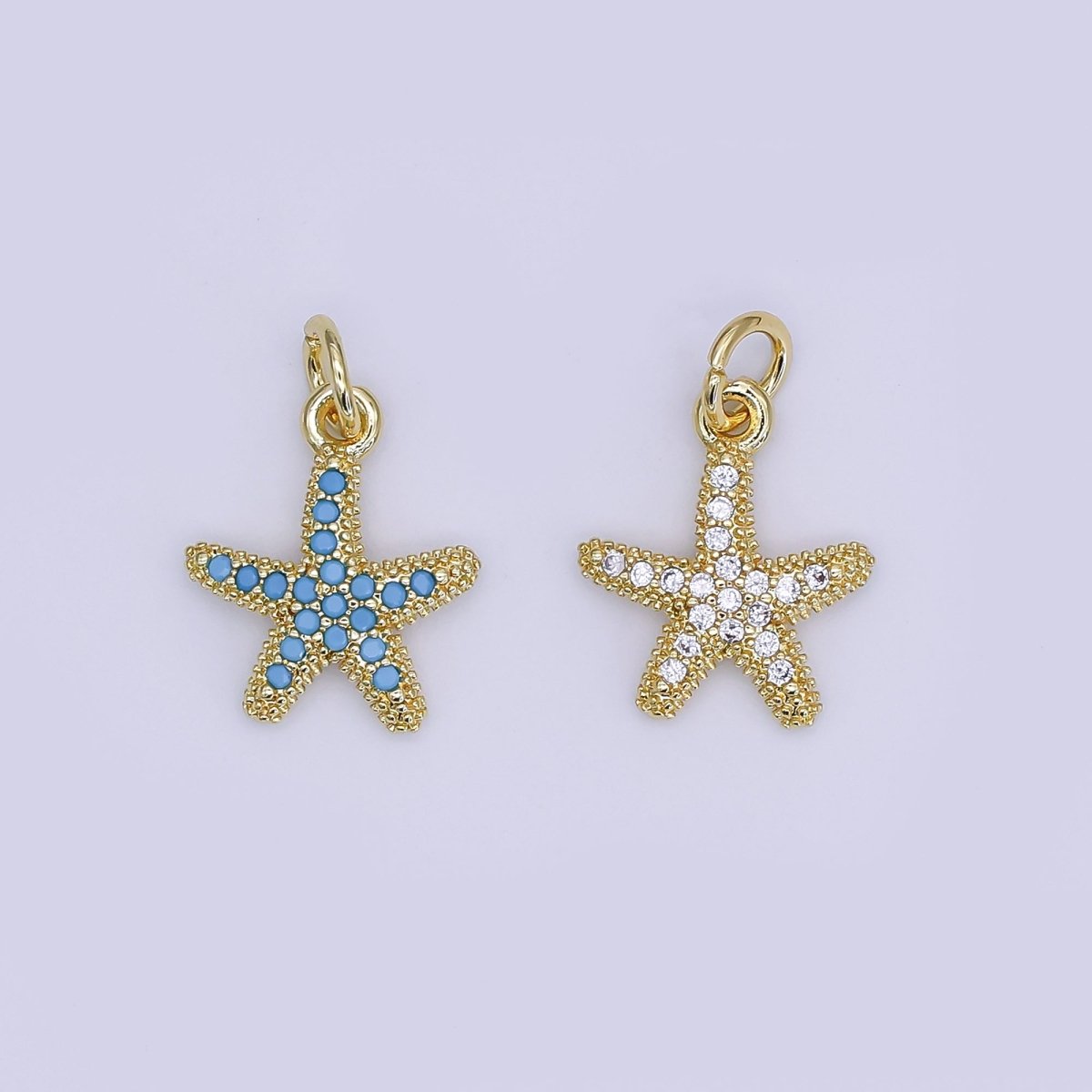 24K Gold Filled Mini Starfish Pendant Celestial Micro Pave Star Charm | AJ-355