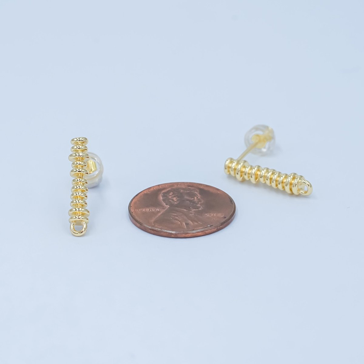 24K Gold Filled Minimalist Coil Wrap Linear Drop Stud Earring Findings | Z1127