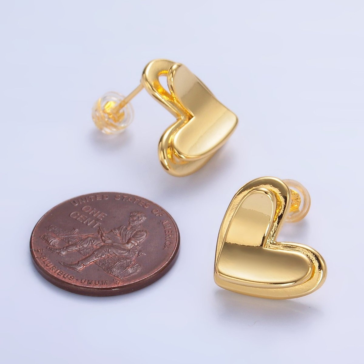 24K Gold Filled Minimalist Heart Bezel Stud Earrings in Gold & Silver | AB1411 AB1412