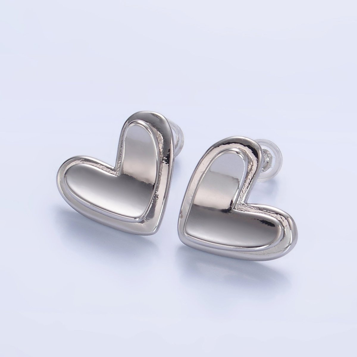 24K Gold Filled Minimalist Heart Bezel Stud Earrings in Gold & Silver | AB1411 AB1412