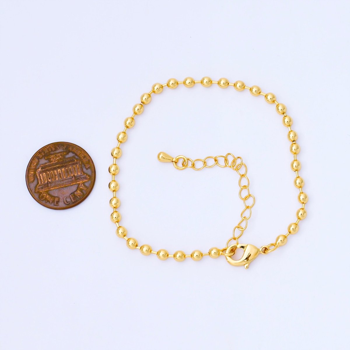 24K Gold Filled Minimalist Round Ball Link Beaded Chain 7 Inch Bracelet | WA-1693