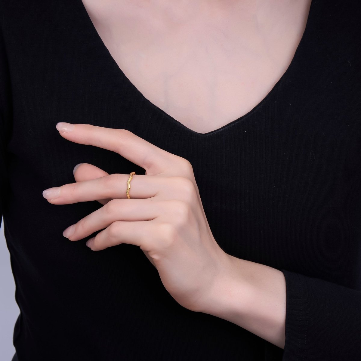 24K Gold Filled Minimalist Wave Band Ring | O850