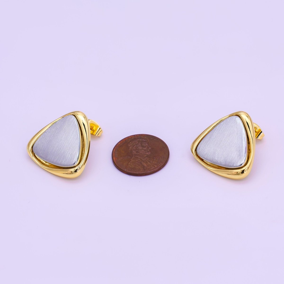 24K Gold Filled Mixed Metal Triangle Molten Stud Earrings | AB963