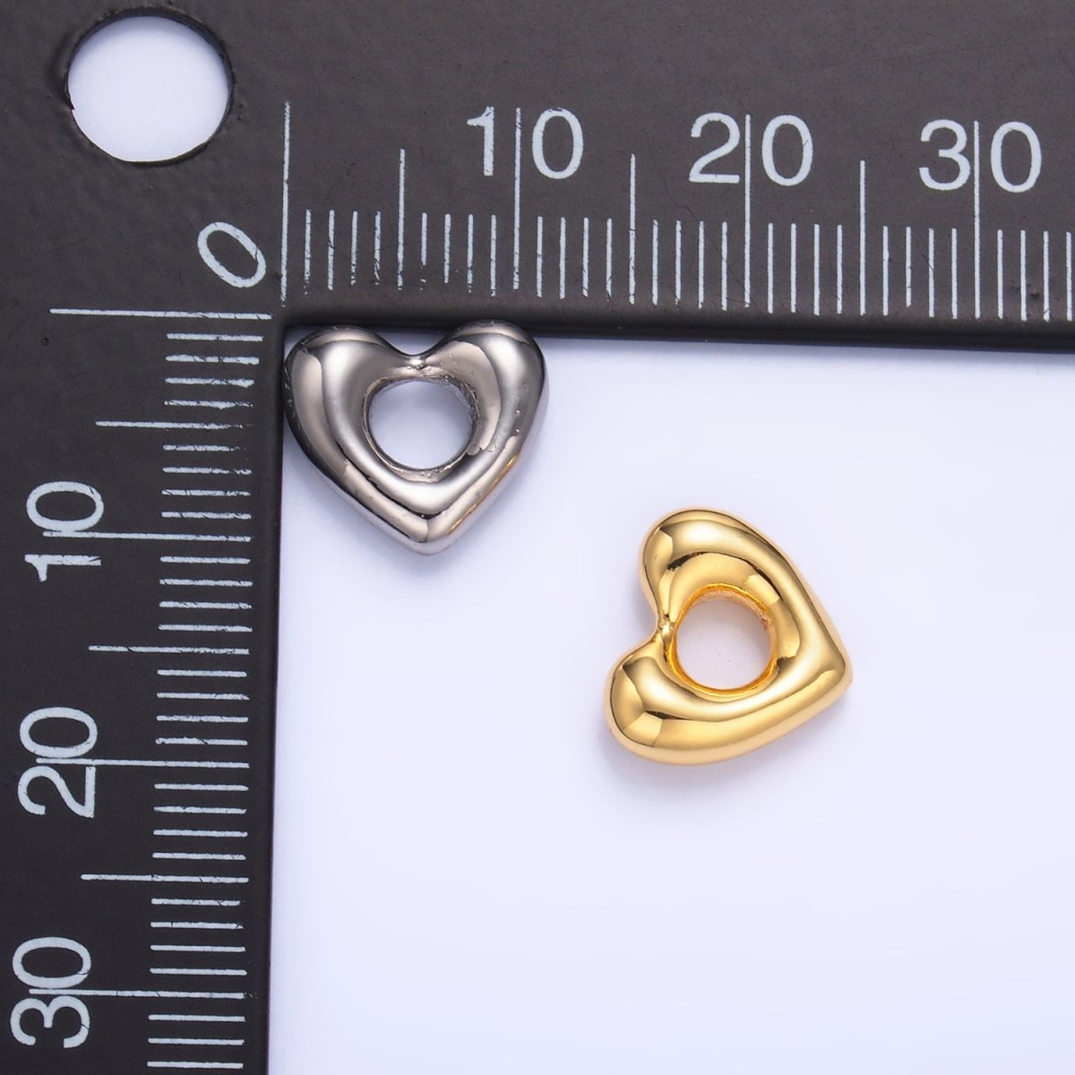 24K Gold Filled 11.5mm Minimalist Molten Heart Bead in Gold & Silver | B207
