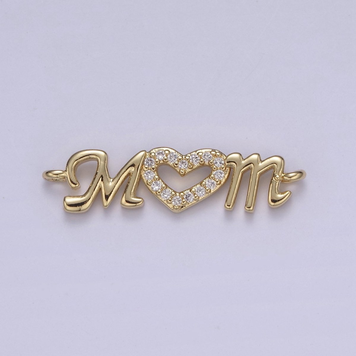24K Gold Filled Mom Link Connector Silver Micro Pave CZ Heart Charm Connector Mother with Heart Micro Pave CZ Connector F-815 F-816