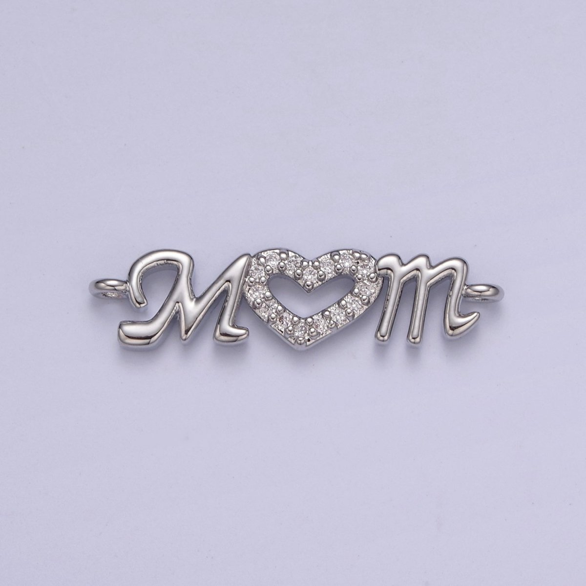 24K Gold Filled Mom Link Connector Silver Micro Pave CZ Heart Charm Connector Mother with Heart Micro Pave CZ Connector F-815 F-816