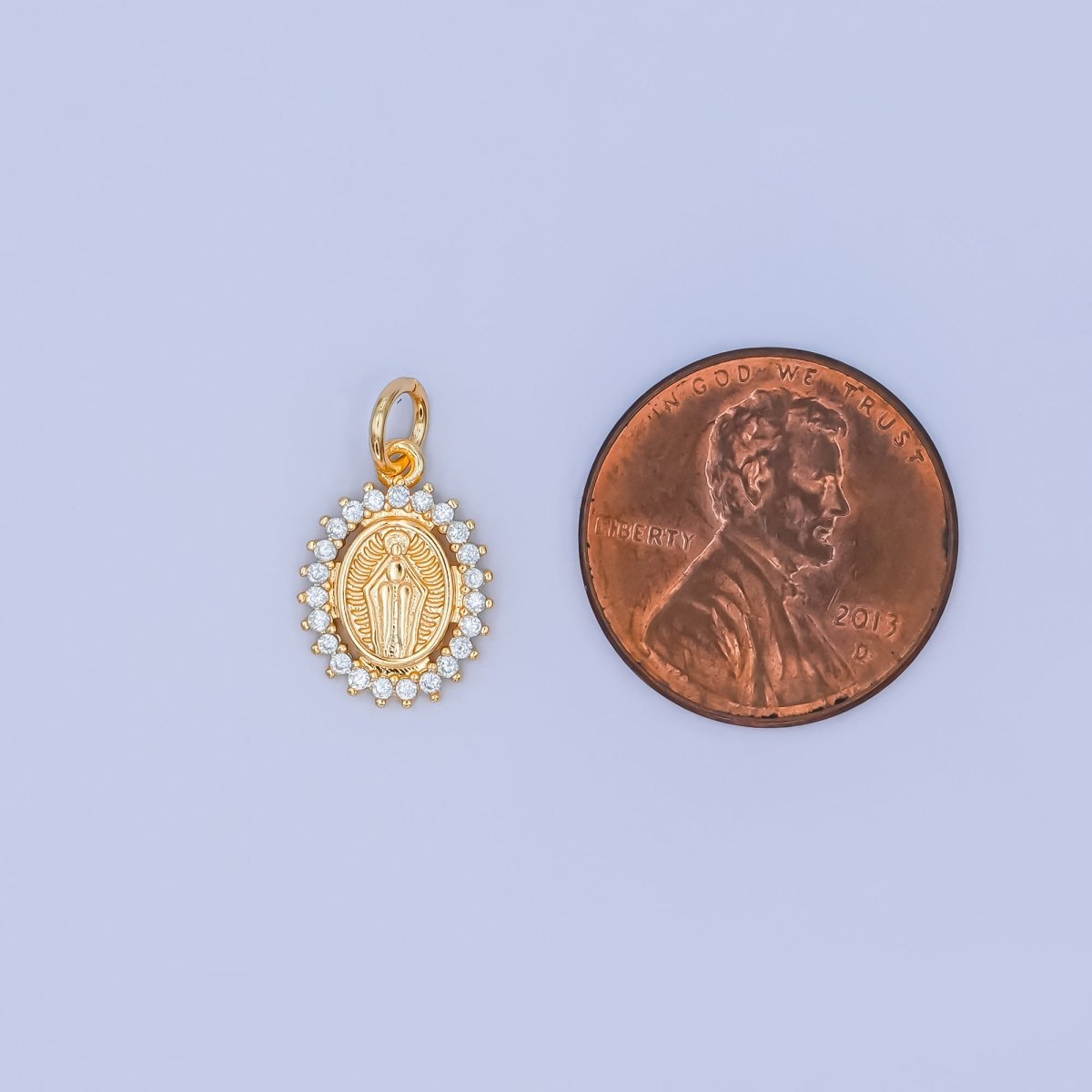 24K Gold Filled Mother Mary Micro Paved CZ Oval Mini Charm | M804