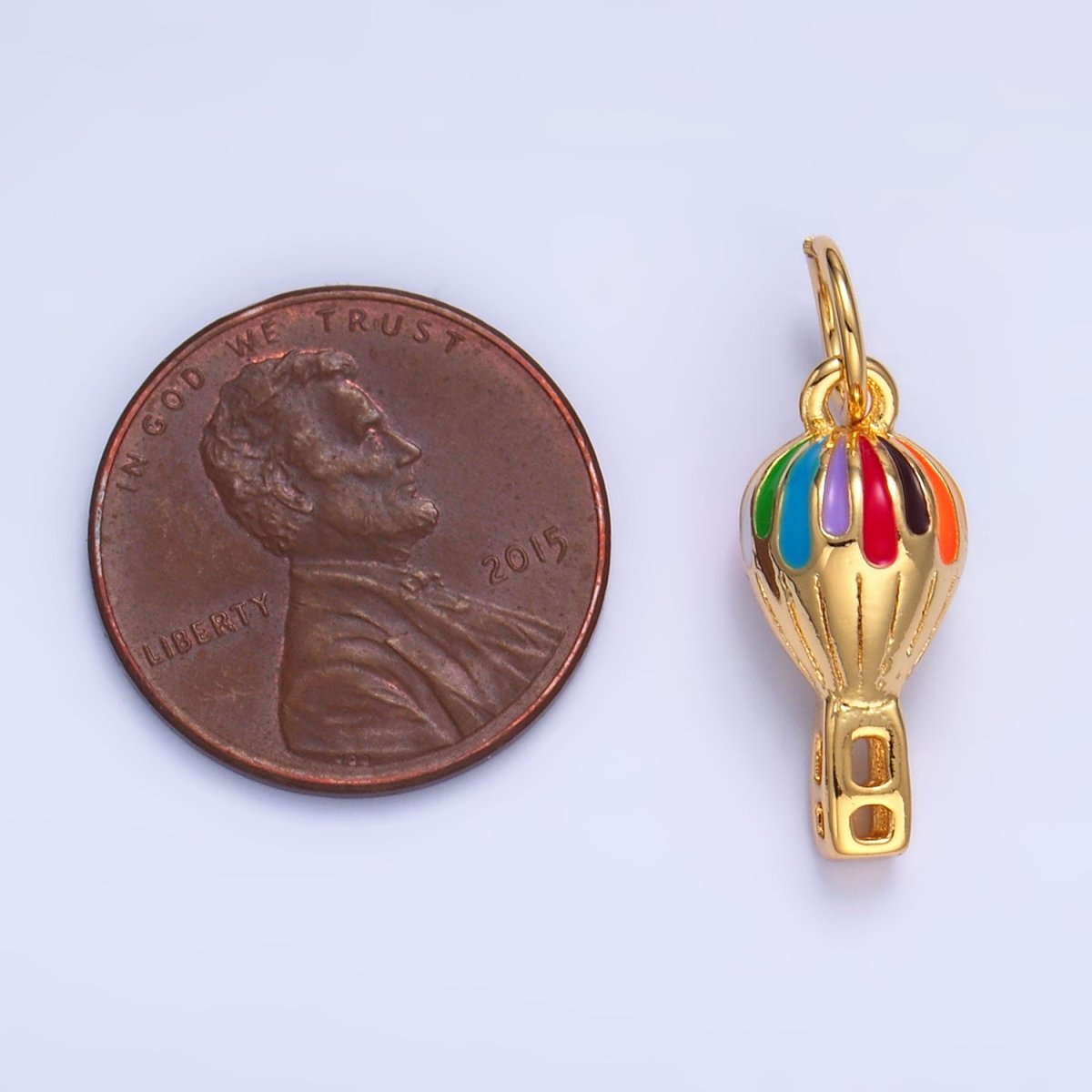 24K Gold Filled Multicolor Enamel Hot Air Balloon Travel 3D Multidimensional Charm | W283