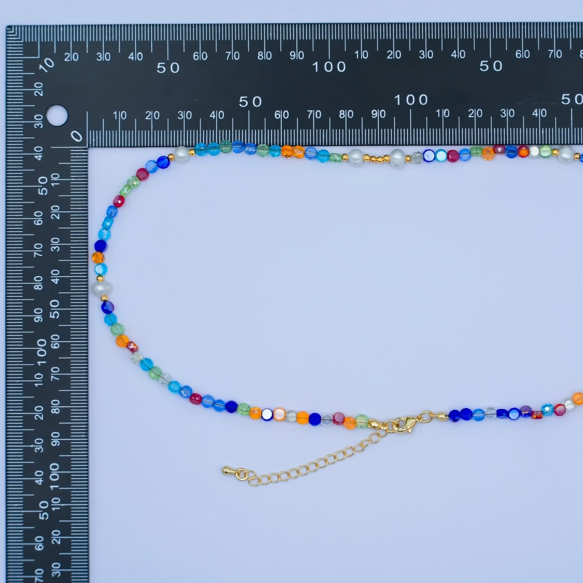 24K Gold Filled Multicolor Flat Gemstone 17.5 Inch Necklace | WA-2972