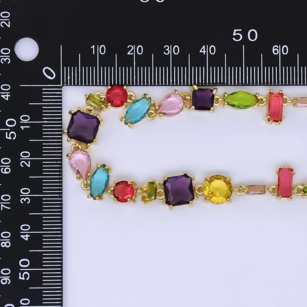 24K Gold Filled Multicolor Geometric Cluster CZ Gemstone 17 Inch Necklace | WA-1286