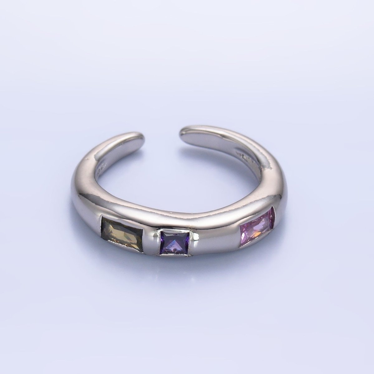 24K Gold Filled Multicolor Baguette Linear CZ Ring in Gold & Silver | O750 O742