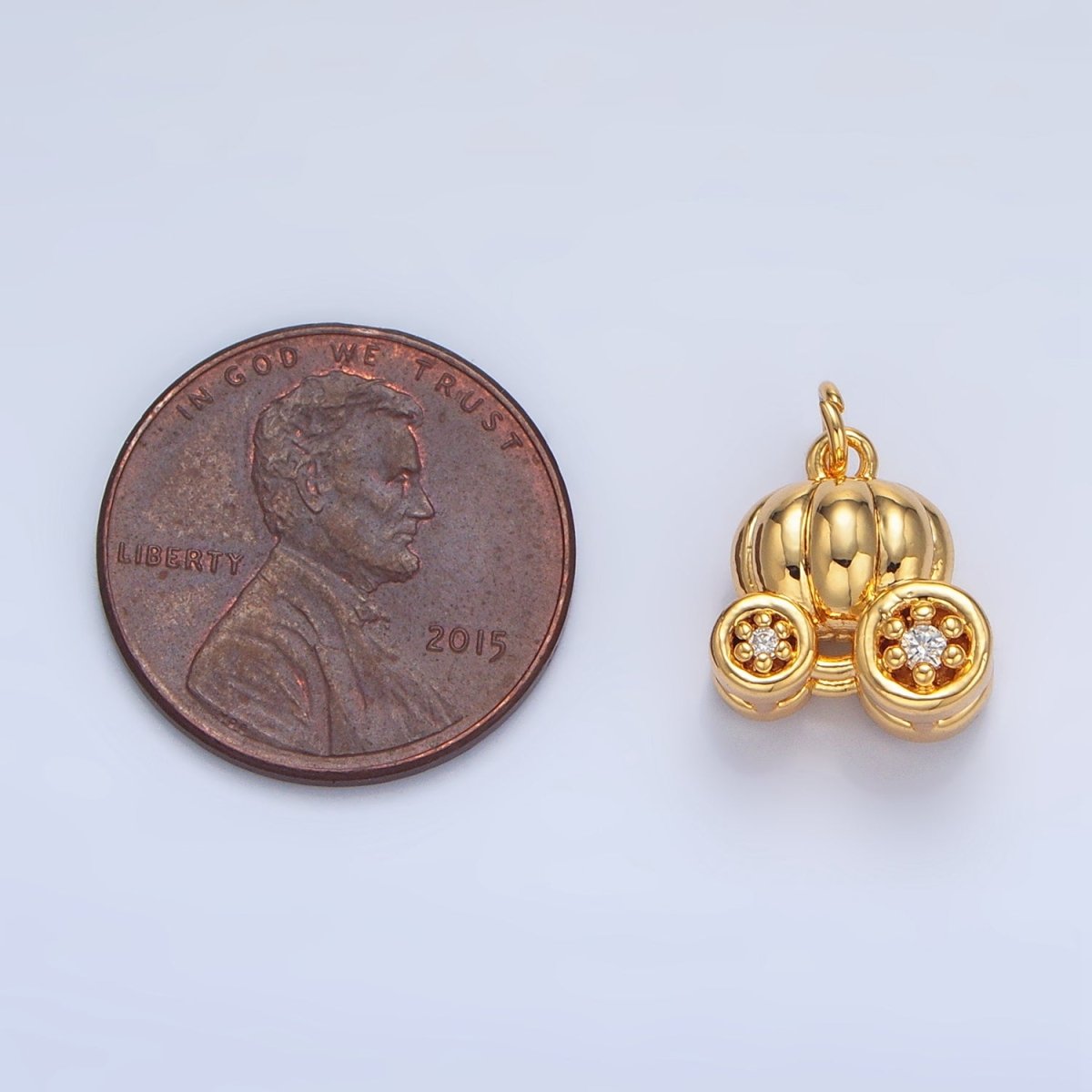 24K Gold Filled Multidimensional Pumpkin Carriage Vehicle Charm | X597