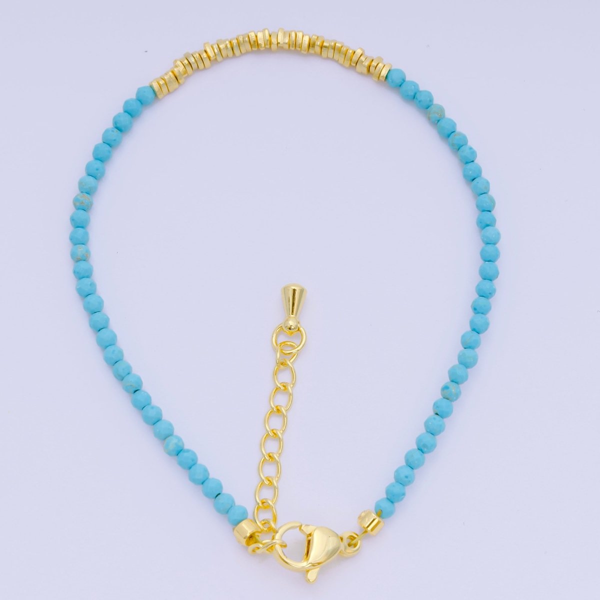 24K Gold Filled Multifaceted Bead Natural Gemstone Bead Bracelet w. Extender | WA-03672 ~ WA-03694