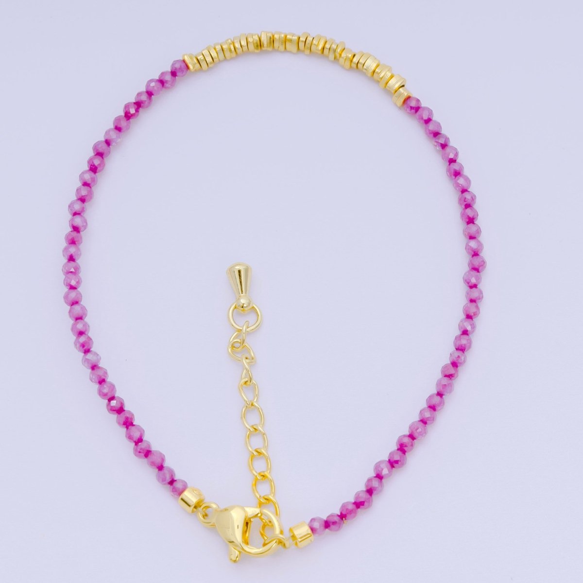 24K Gold Filled Multifaceted Bead Natural Gemstone Bead Bracelet w. Extender | WA-03672 ~ WA-03694