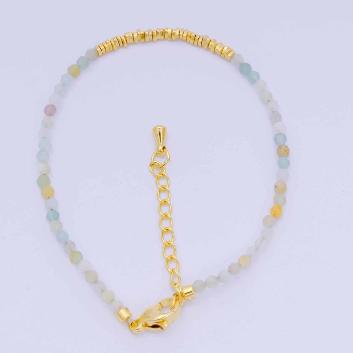 24K Gold Filled Multifaceted Bead Natural Gemstone Bead Bracelet w. Extender | WA-03672 ~ WA-03694