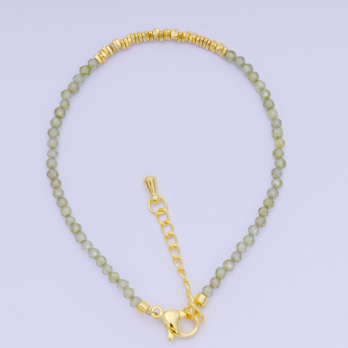 24K Gold Filled Multifaceted Bead Natural Gemstone Bead Bracelet w. Extender | WA-03672 ~ WA-03694