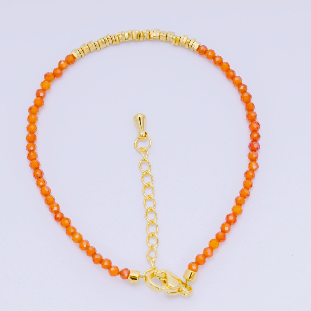 24K Gold Filled Multifaceted Bead Natural Gemstone Bead Bracelet w. Extender | WA-03672 ~ WA-03694