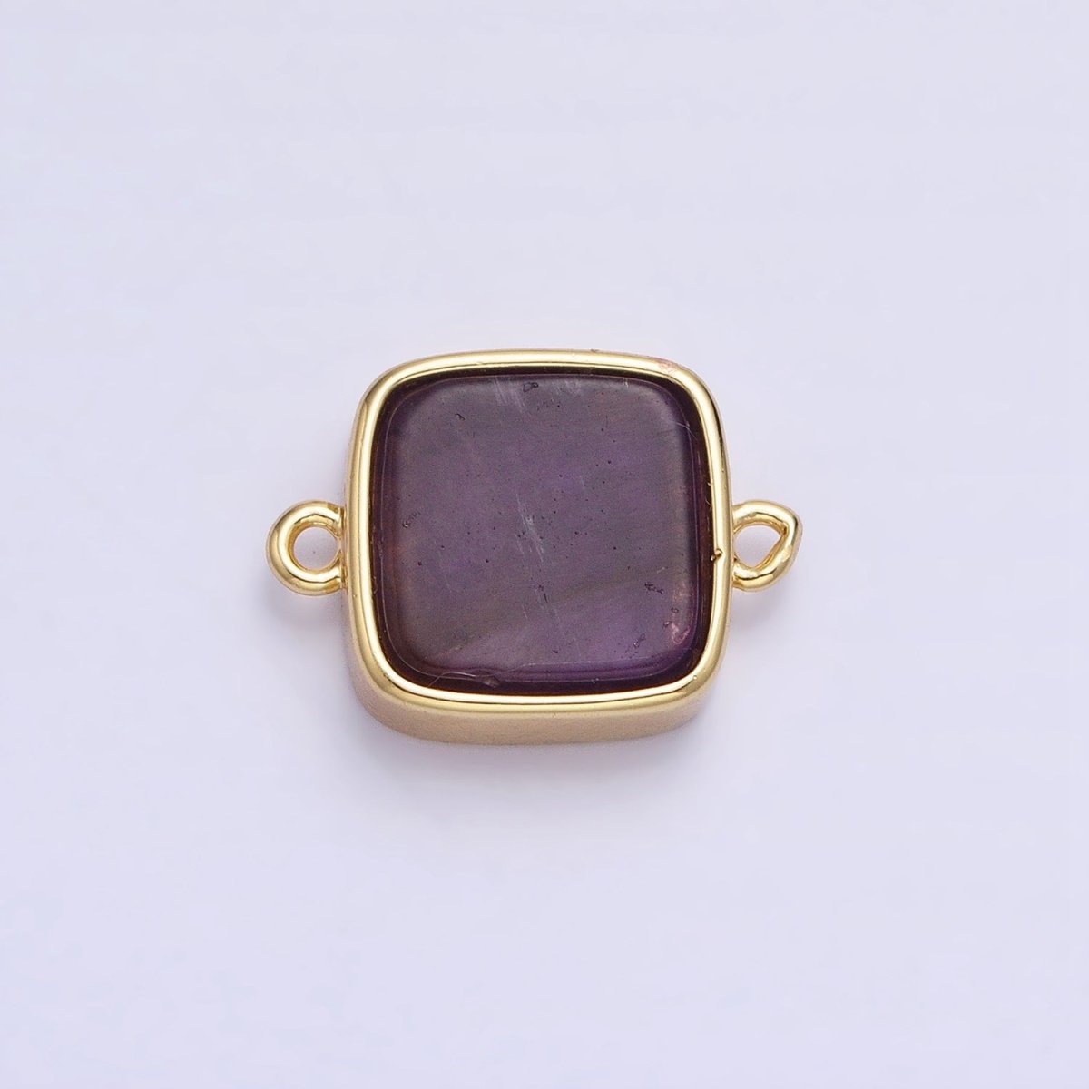 24K Gold Filled Natural Gemstone Blue Agate, Rose Quartz, Amethyst Flat Square Charm Connector | Y-797 Y-798