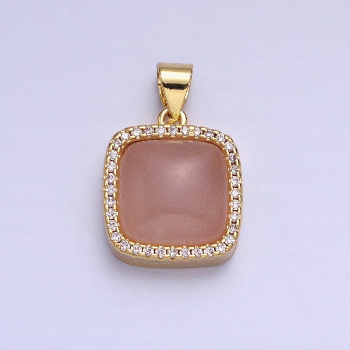 24K Gold Filled Natural Gemstone Micro Paved CZ Square Pendant | AA262 - AA269