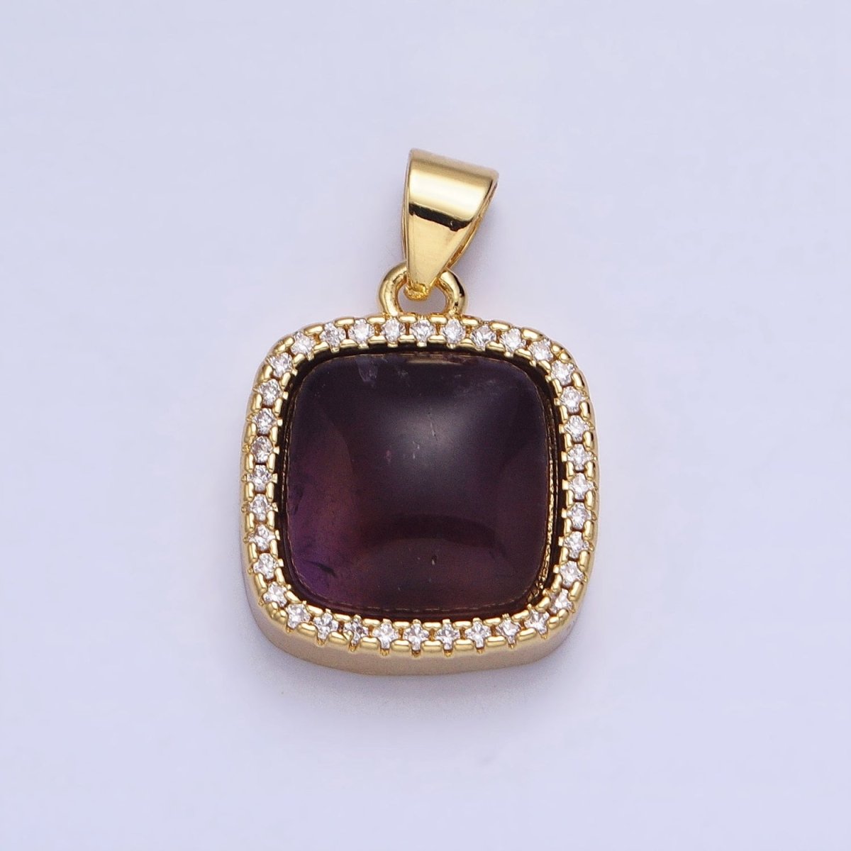 24K Gold Filled Natural Gemstone Micro Paved CZ Square Pendant | AA262 - AA269