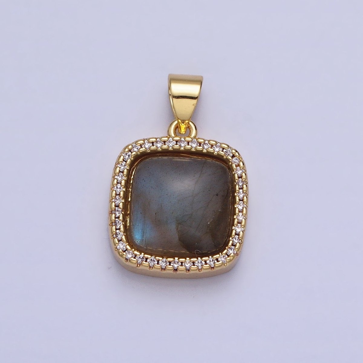 24K Gold Filled Natural Gemstone Micro Paved CZ Square Pendant | AA262 - AA269