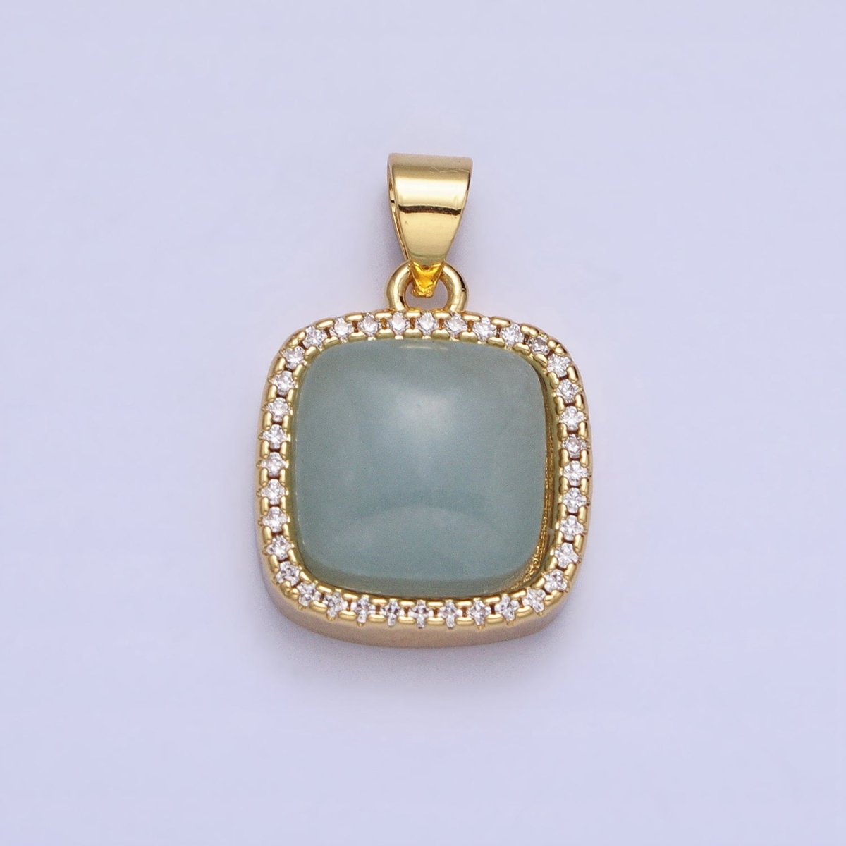 24K Gold Filled Natural Gemstone Micro Paved CZ Square Pendant | AA262 - AA269