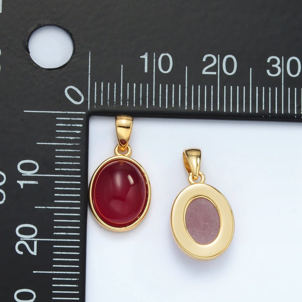 24K Gold Filled Natural Gemstone Oval Bezel Pendant | AA1395 - AA1401