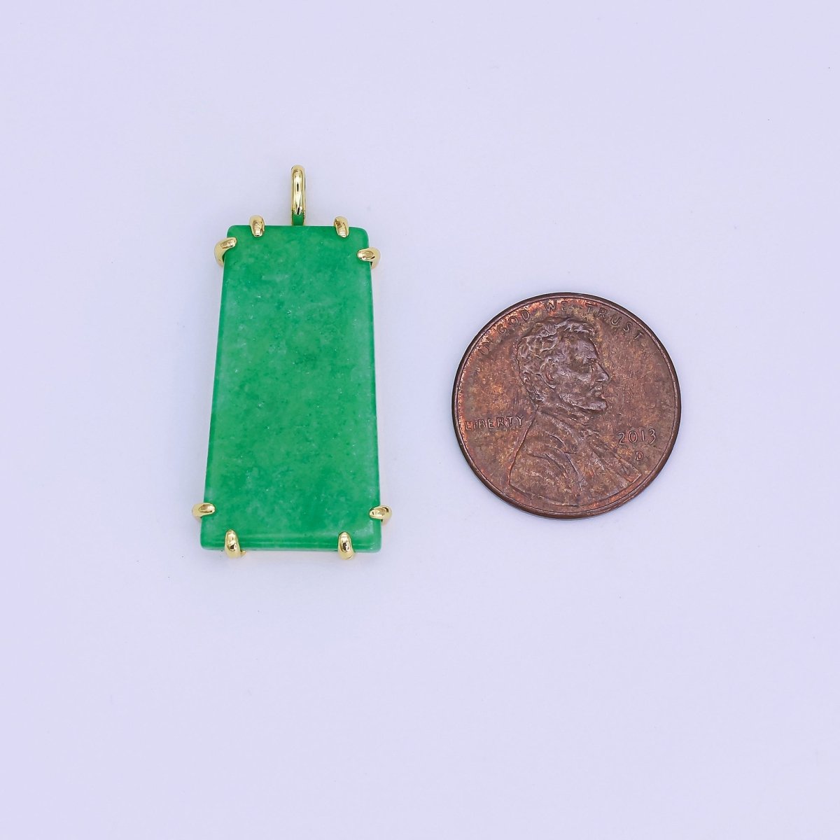 24K Gold Filled Natural Green Jade Rectangular Claw Drop Pendant | AA1482