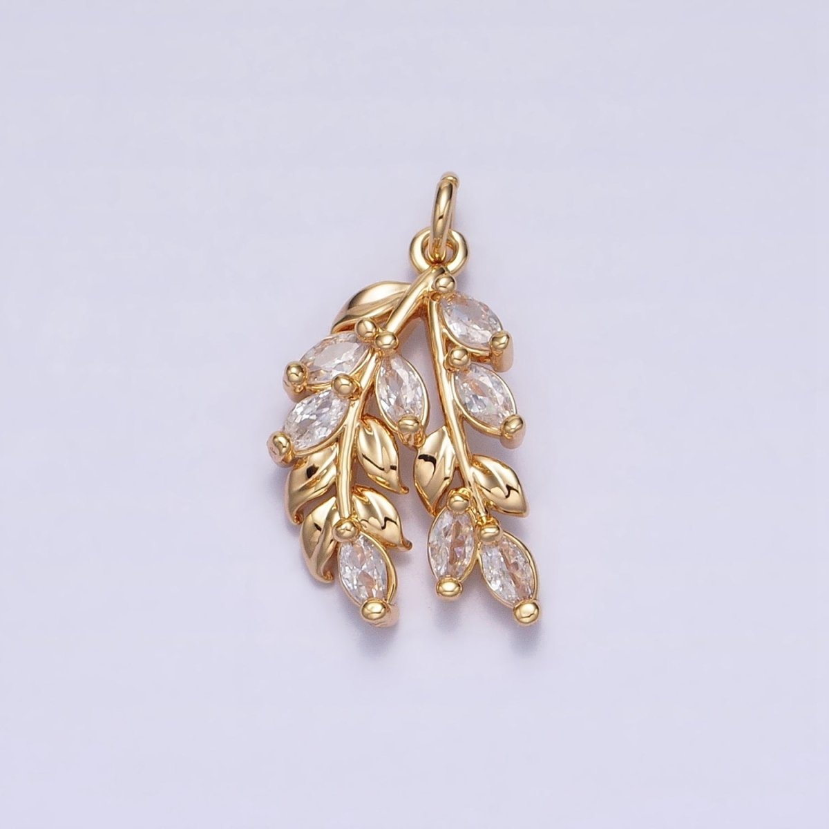 24K Gold Filled Nature Double Marquise Clear Olive Leaf Plant Add-On Charm | AC602 AC625