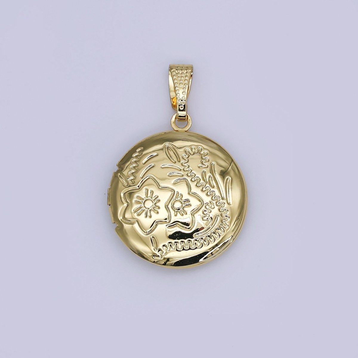 24K Gold Filled Nature Flower Engraved Round Locket | AH485