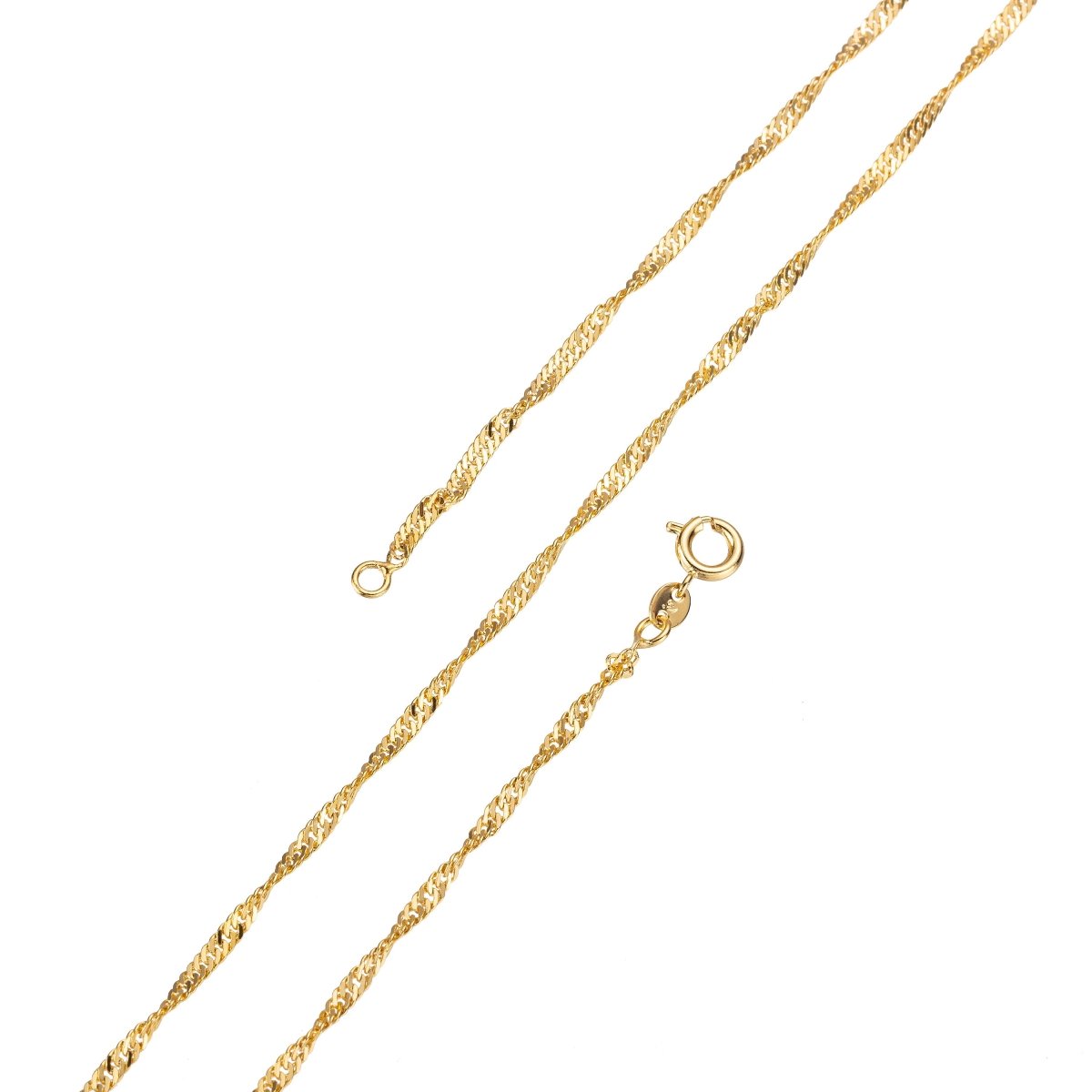 24K Gold Filled Necklace - Singapore Necklace - Dainty Gold Twist Link Chain Layering Necklace 2mm 17.5 Inch Ready To Wear w/ Spring Ring | CN-210 Clearance Pricing