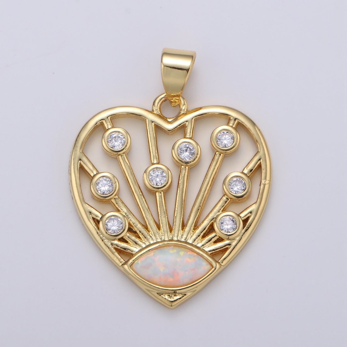 24K Gold Filled Opal CZ Heart Pendant Micro Pave Cubic Love Charm J-243