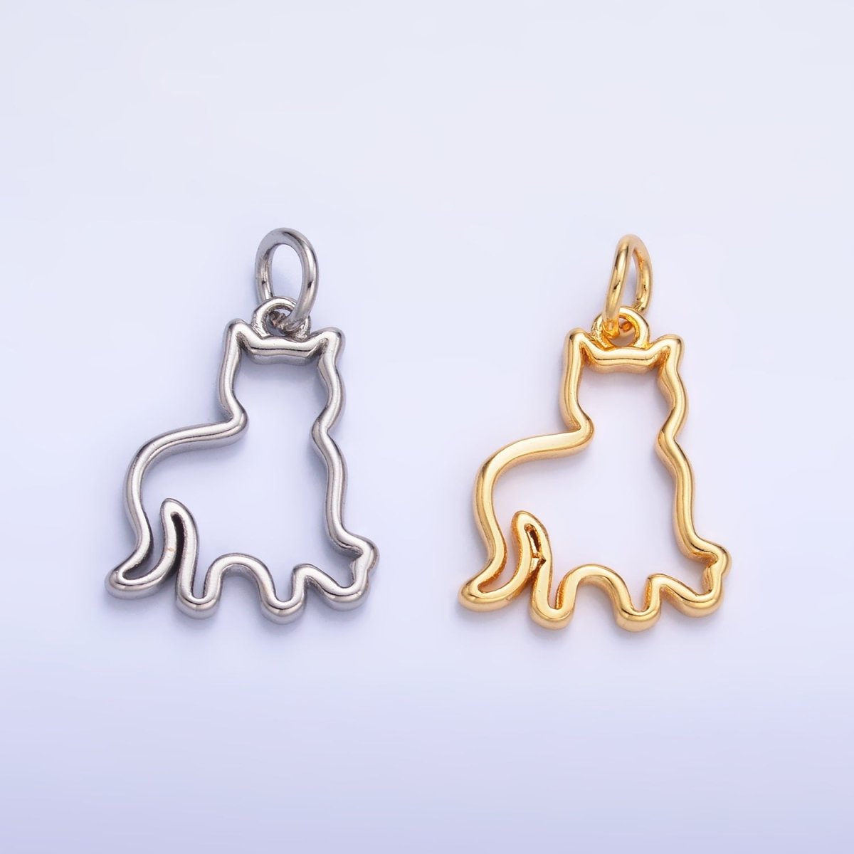 24K Gold Filled 16mm Open Cat Pet Silhouette Outline Charm in Gold & Silver | W397