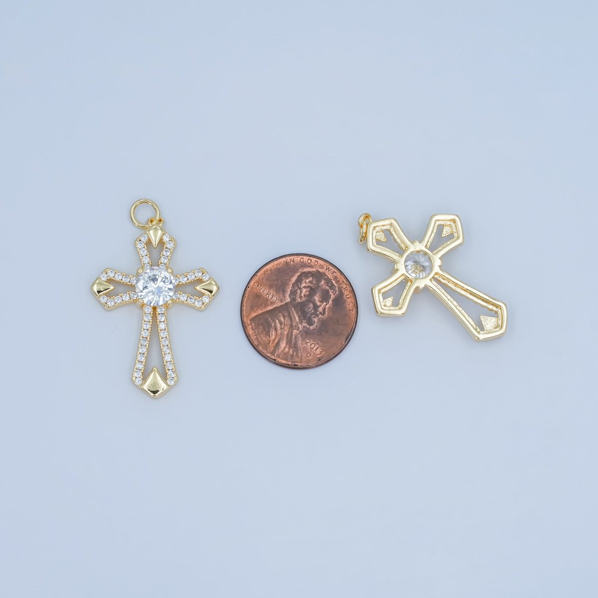 24K Gold Filled Open Clear CZ Micro Paved Passion Cross Charm | N118