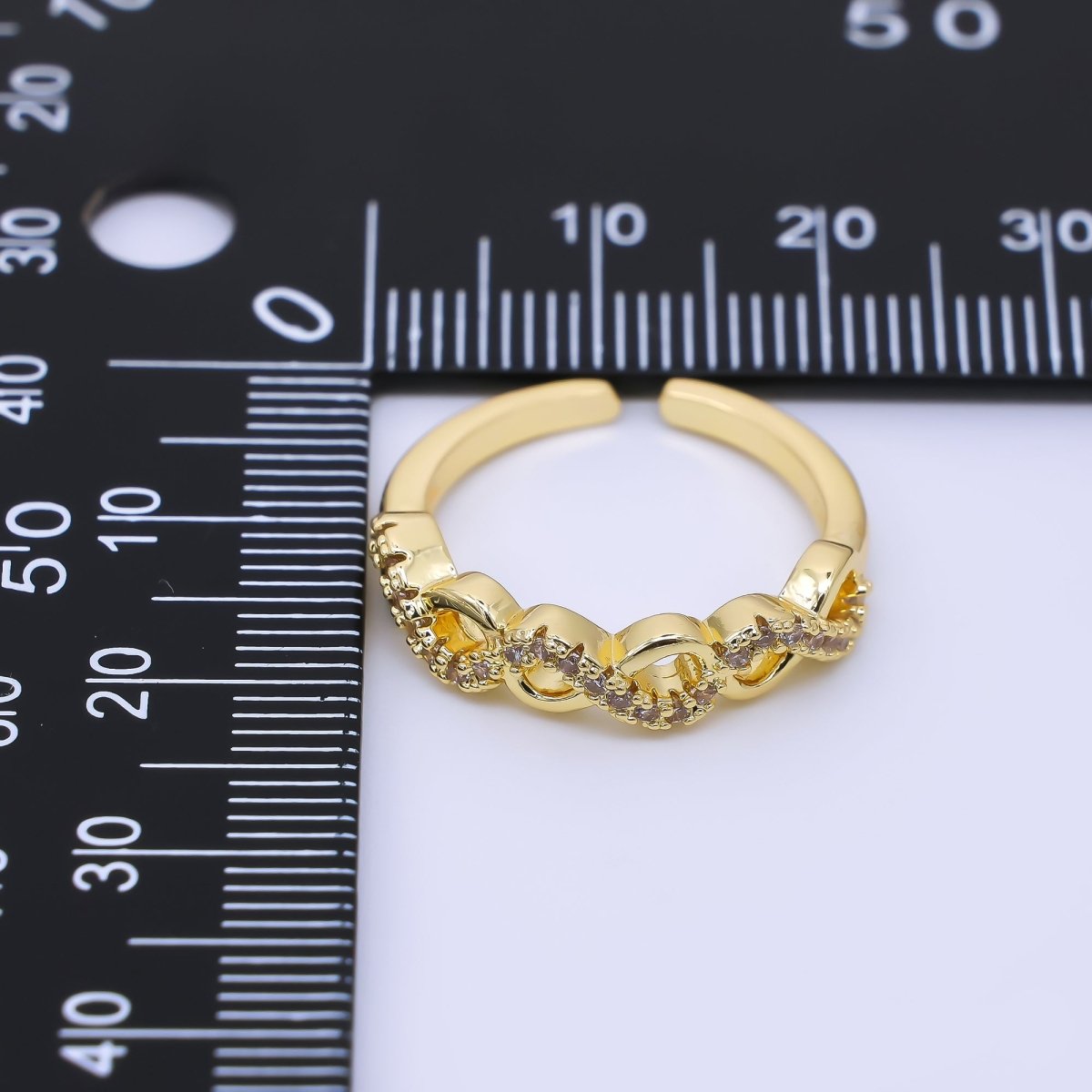 24K Gold Filled Open Curved Infinite Chain Micro Paved CZ Adjustable Ring | O1184
