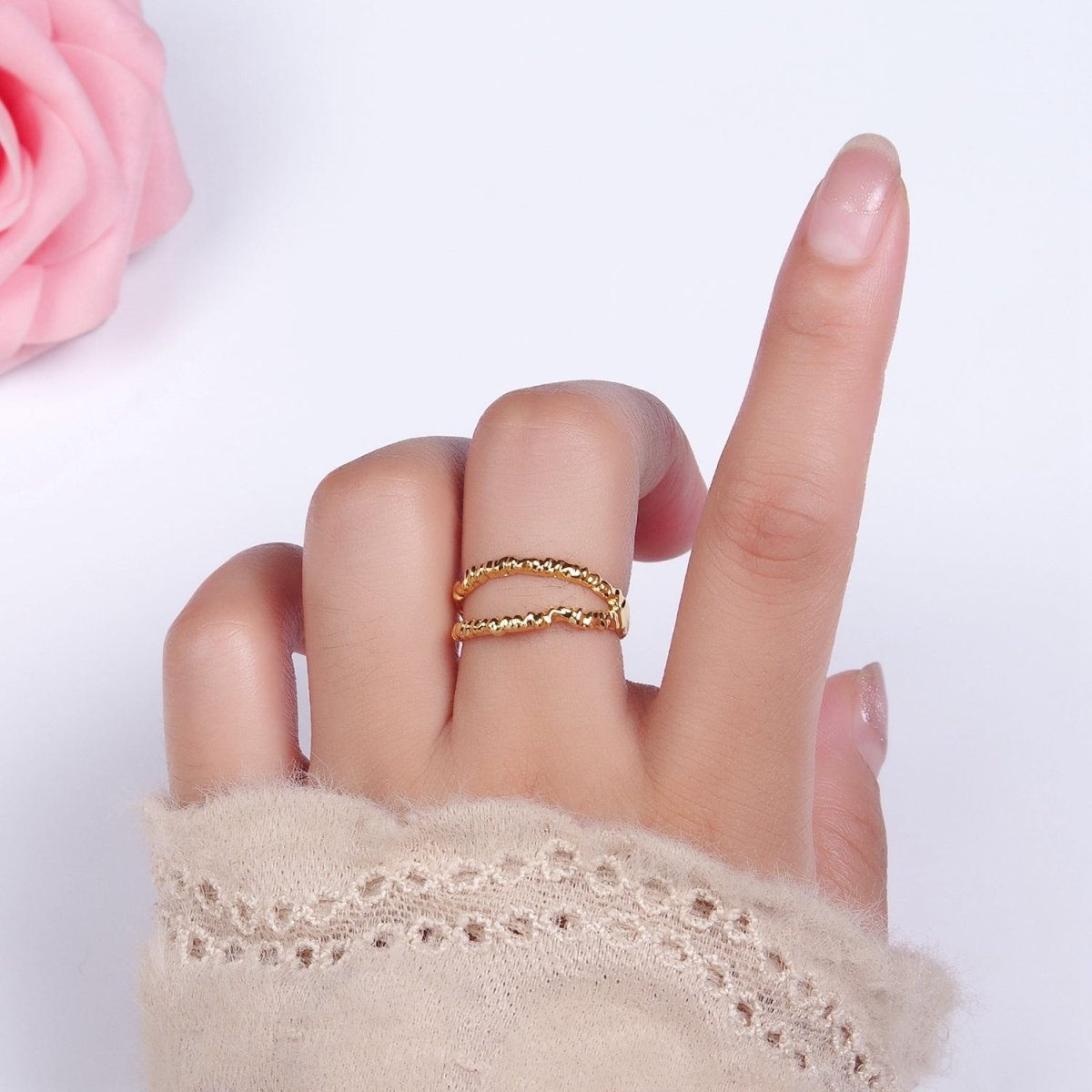 24K Gold Filled Open Double Molten Drip Band in Gold & Silver Ring | O-623 O-624