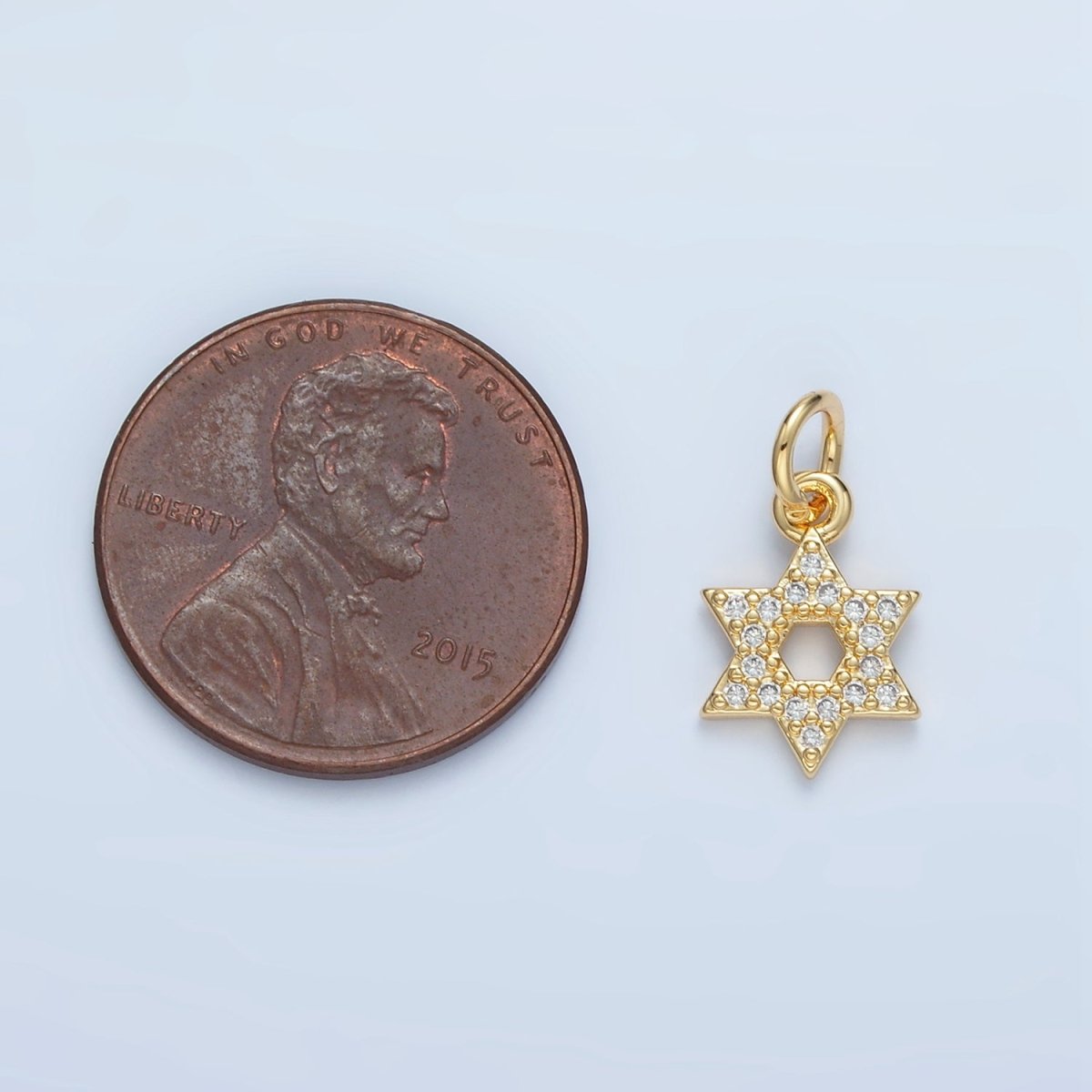 24K Gold Filled 12mm Open Micro Paved CZ Jewish Star of David Charm in Gold & Silver | E916