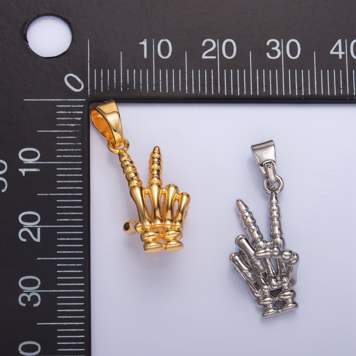 24K Gold Filled 21.5mm Peace Sign Hand Gesture Skeleton Multidimensional Pendant in Gold & Silver | AA1001