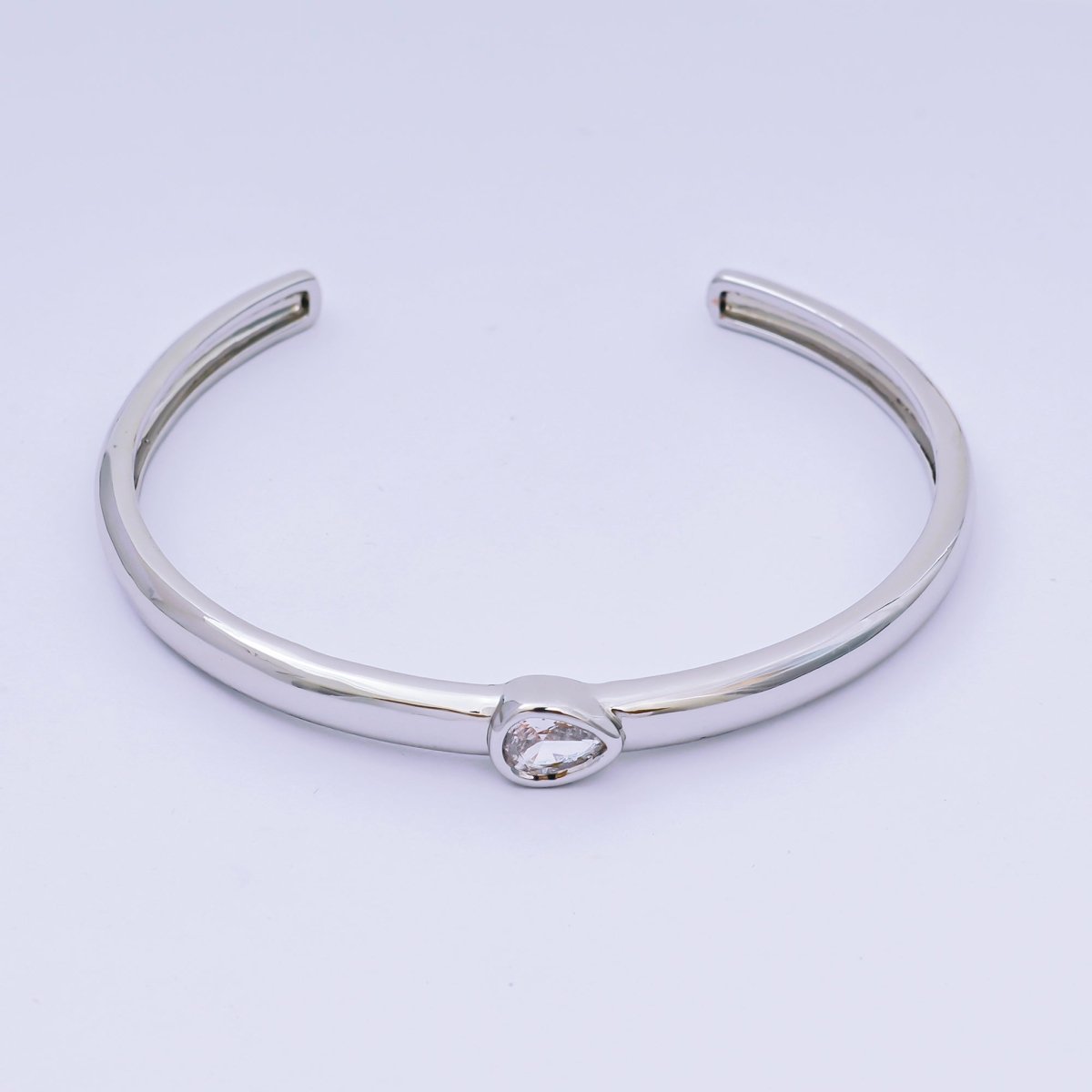 24K Gold Filled Pear CZ Minimalist Teardrop Bangle Cuff Bracelet in Gold & Silver | WA-3095 - WA-3096