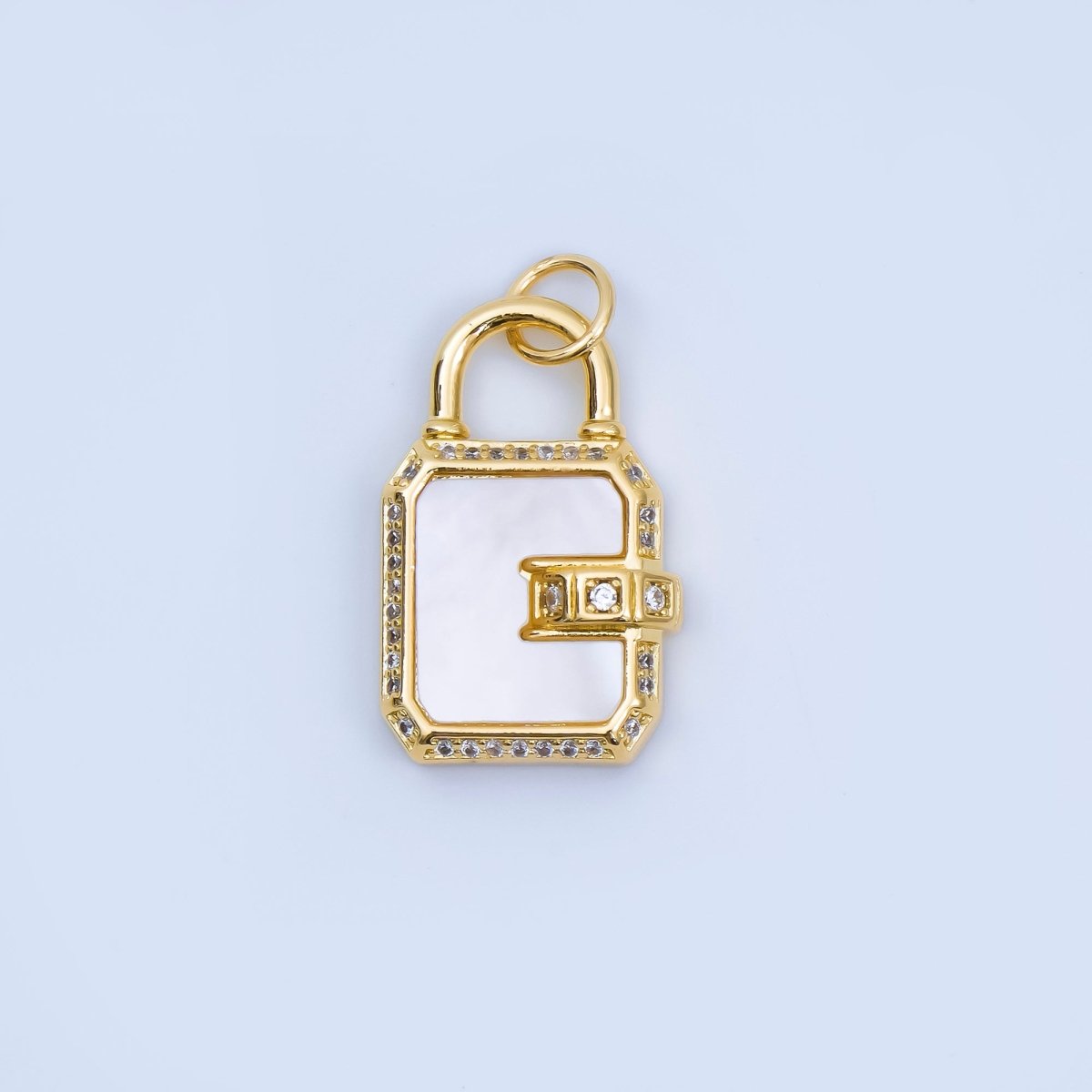24K Gold Filled Pearl, Malachite Padlock Charm Micro Pave Cz Lock Pendant | AJ414