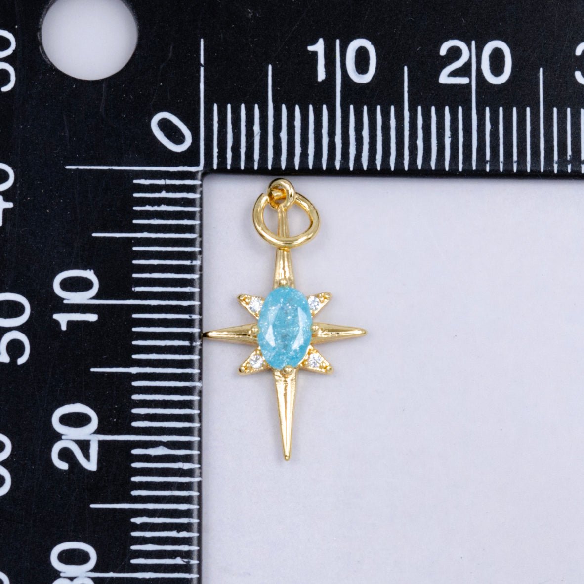 24K Gold Filled Pink Blue Green CZ Celestial North Star Charm | W229