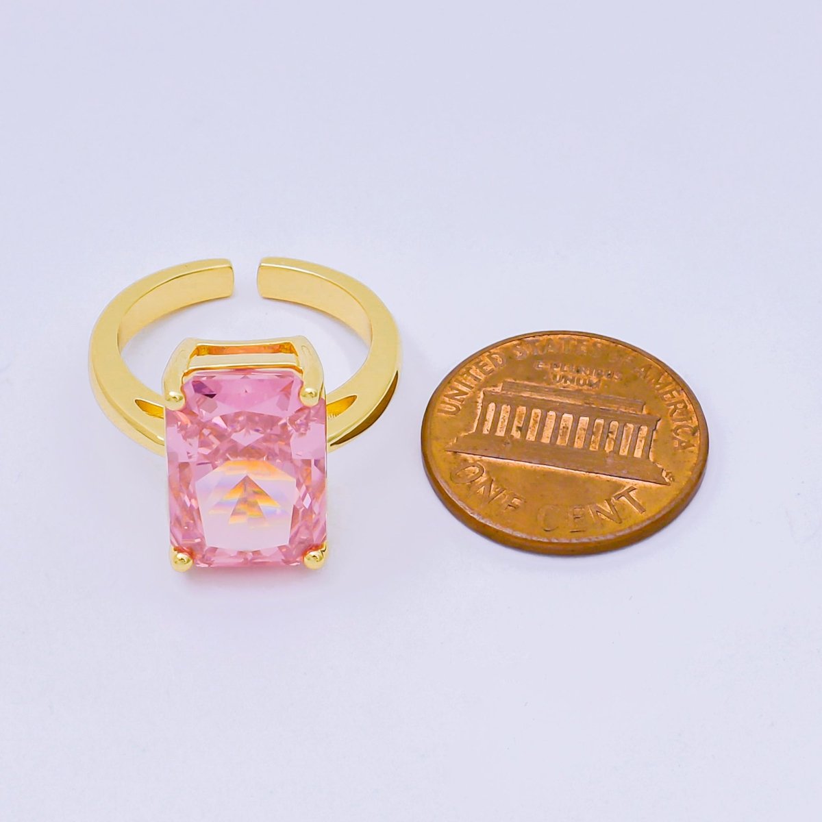 24K Gold Filled Pink, Clear Baguette CZ Solitaire Engagement Ring | O1035 O1059