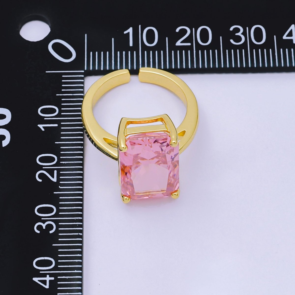 24K Gold Filled Pink, Clear Baguette CZ Solitaire Engagement Ring | O1035 O1059