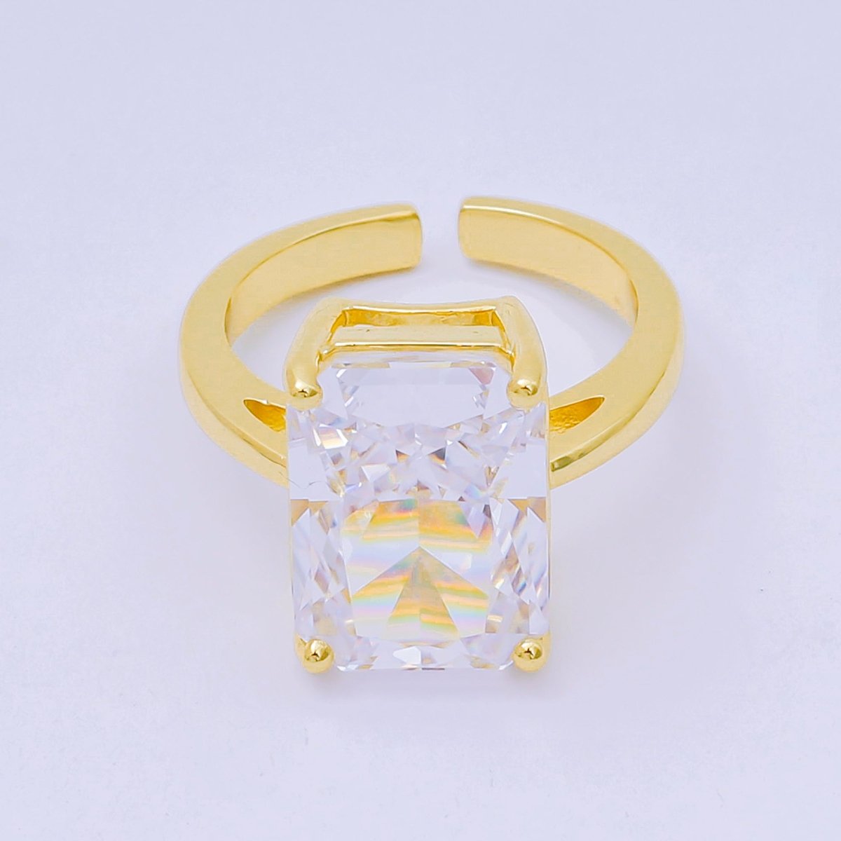 24K Gold Filled Pink, Clear Baguette CZ Solitaire Engagement Ring | O1035 O1059
