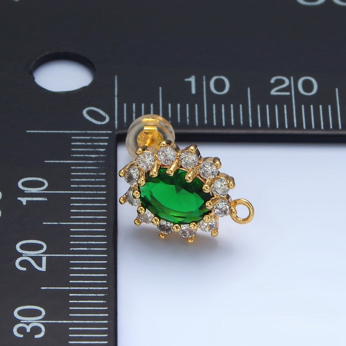 24K Gold Filled Pink, Clear, Green, Orange CZ Sunburst Open Loop Drop Stud Earrings Findings | Z985 - Z988
