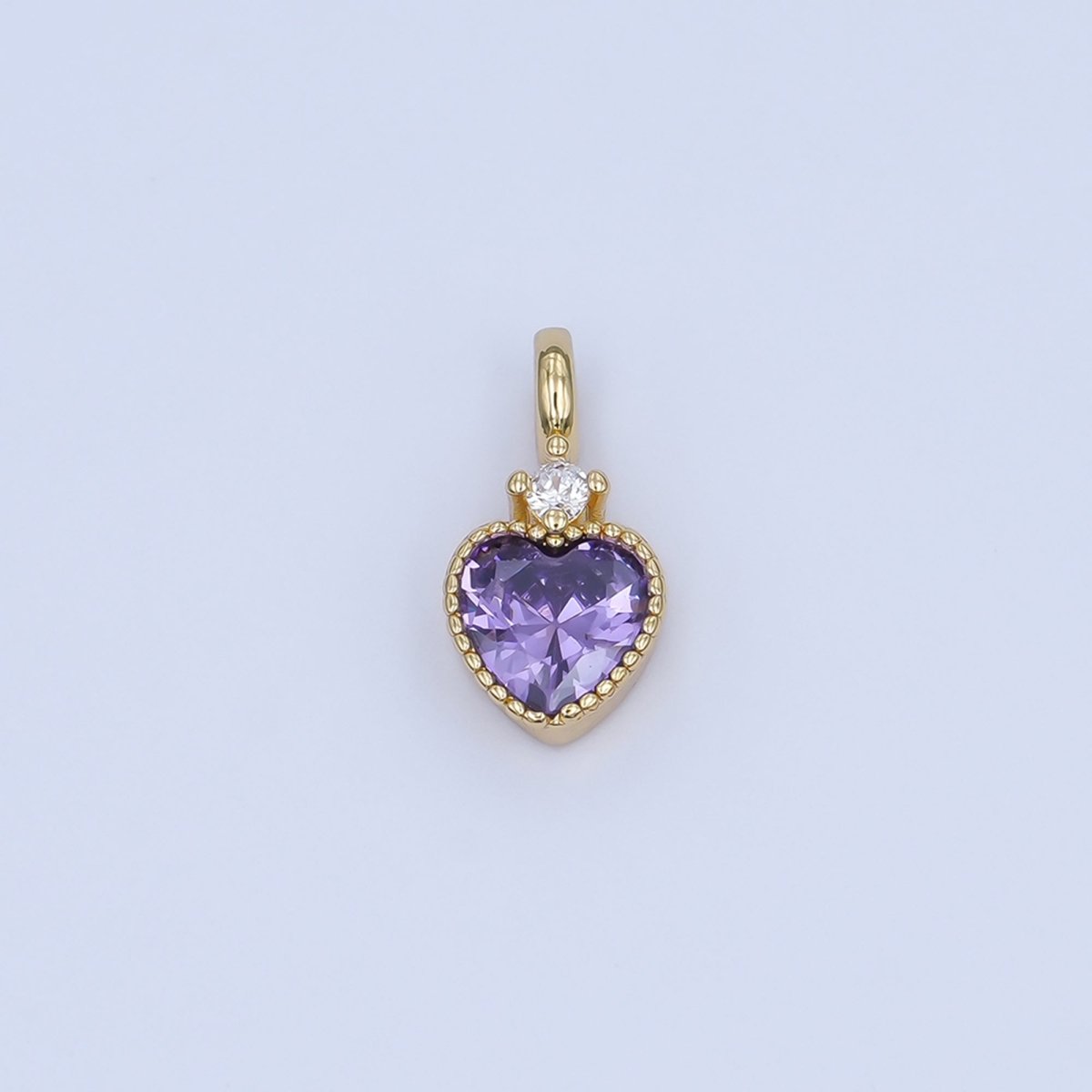 24K Gold Filled Pink, Purple, Clear, Red, Yellow CZ Heart Charm | M910 - M915