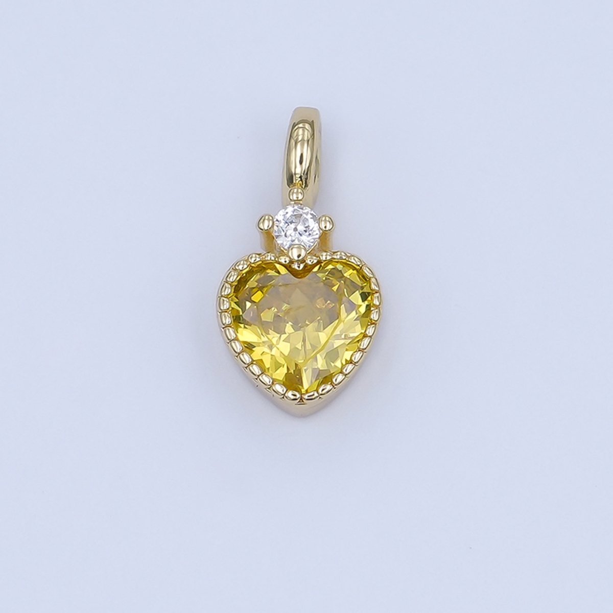 24K Gold Filled Pink, Purple, Clear, Red, Yellow CZ Heart Charm | M910 - M915