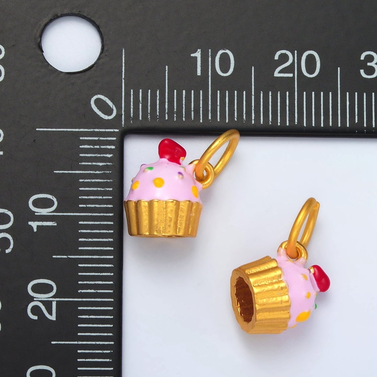 24K Gold Filled Pink Sprinkled Cupcake Enamel Charm | AG922